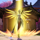 A screenshot of Overwatch's healer Mercy performing her Resurrect ultimate ability.